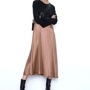 Zara Rose Gold Midi Length Skirt (M)